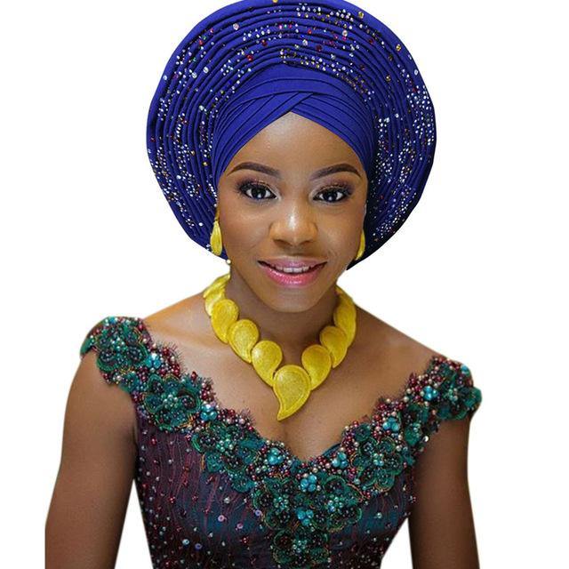 2018 african headtie for woman nigerian gele already made auto gele hele turban aso ebi big brim beautiful wedding headtie - Surprise store