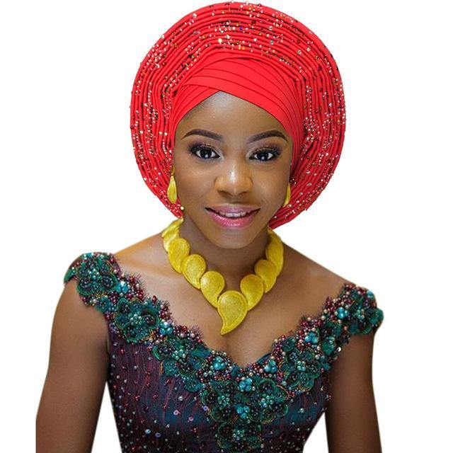 2018 african headtie for woman nigerian gele already made auto gele hele turban aso ebi big brim beautiful wedding headtie - Surprise store