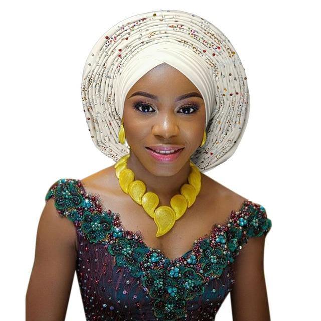 2018 african headtie for woman nigerian gele already made auto gele hele turban aso ebi big brim beautiful wedding headtie - Surprise store