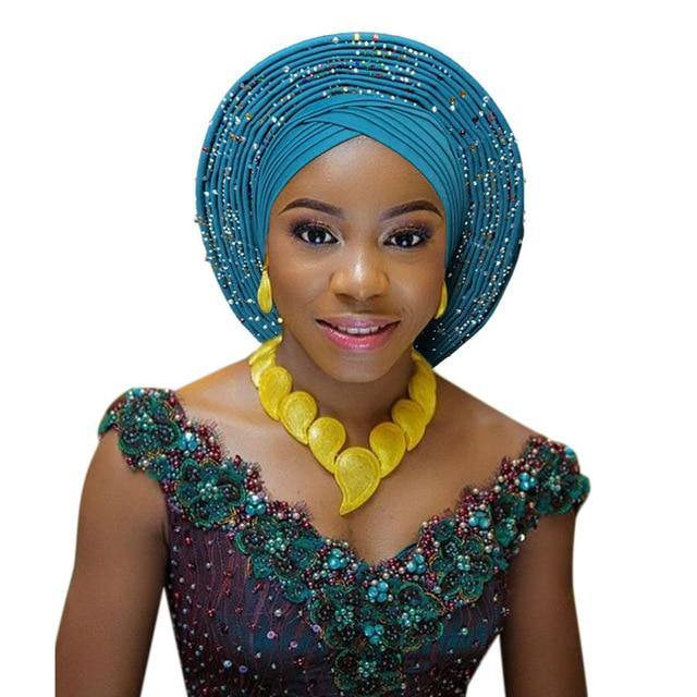 2018 african headtie for woman nigerian gele already made auto gele hele turban aso ebi big brim beautiful wedding headtie - Surprise store