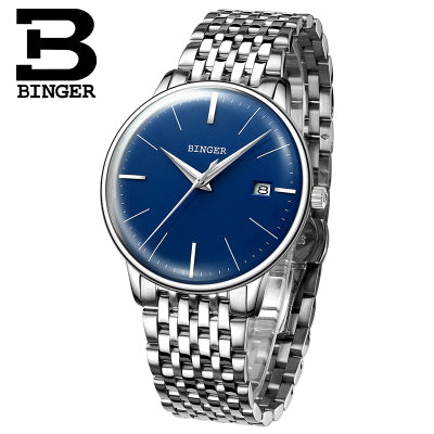Switzerland BINGER Brand Men watch leather strap automatic mechanical watch male Luxury self-wind simple cruve surface handwatch
