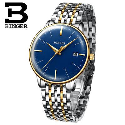 Switzerland BINGER Brand Men watch leather strap automatic mechanical watch male Luxury self-wind simple cruve surface handwatch