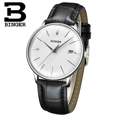 Switzerland BINGER Brand Men watch leather strap automatic mechanical watch male Luxury self-wind simple cruve surface handwatch