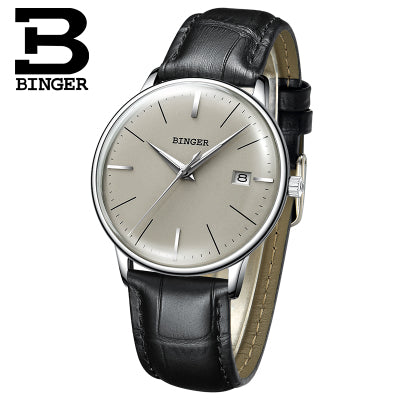 Switzerland BINGER Brand Men watch leather strap automatic mechanical watch male Luxury self-wind simple cruve surface handwatch