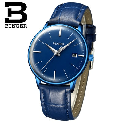 Switzerland BINGER Brand Men watch leather strap automatic mechanical watch male Luxury self-wind simple cruve surface handwatch