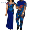 African Dresses for Women Bazin  Mens Shirt and Pants Sets Lover Couples Clothes Print Yarn Dress African Design Clothing WYQ126