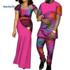 African Dresses for Women Bazin  Mens Shirt and Pants Sets Lover Couples Clothes Print Yarn Dress African Design Clothing WYQ126