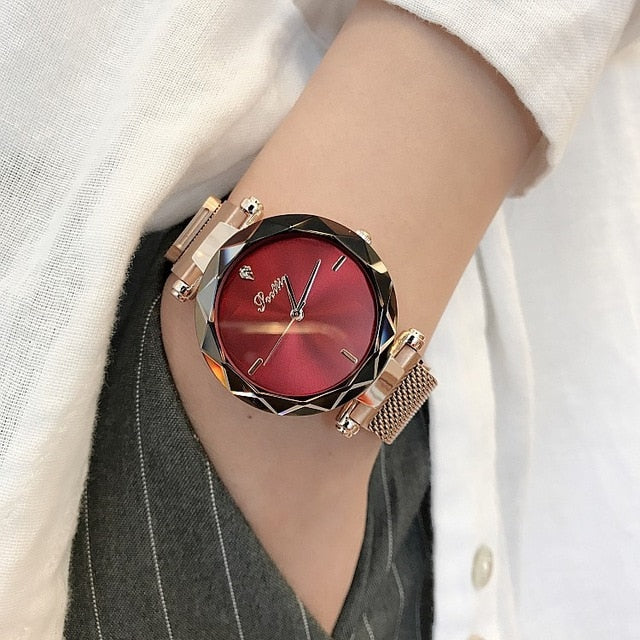 2019 Luxury Brand lady Crystal Watch Magnet buckle Women Dress Watch Fashion Quartz Watch Female Stainless Steel Wristwatches