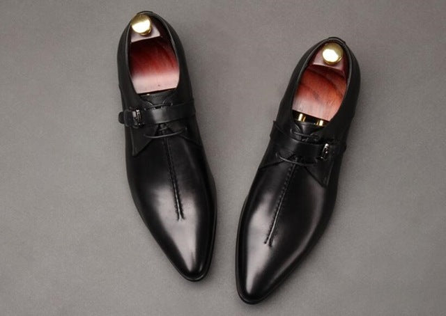 OMDE British Style Pointed Toe Men Formal Shoes Fashion Lace-up Business Dress Shoes Leather Shoes Handmade Wedding Shoes