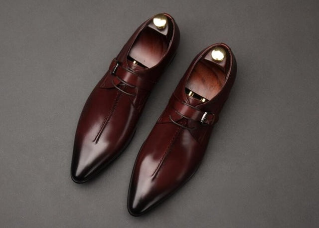 OMDE British Style Pointed Toe Men Formal Shoes Fashion Lace-up Business Dress Shoes Leather Shoes Handmade Wedding Shoes