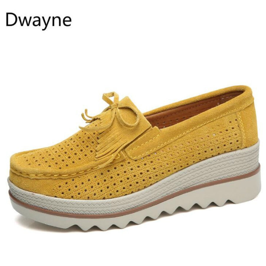 Dwayne Women Flats Platform Loafers Ladies Elegant Genuine Leather Moccasins Shoes Woman Autumn Slip On Casual Women's Shoes