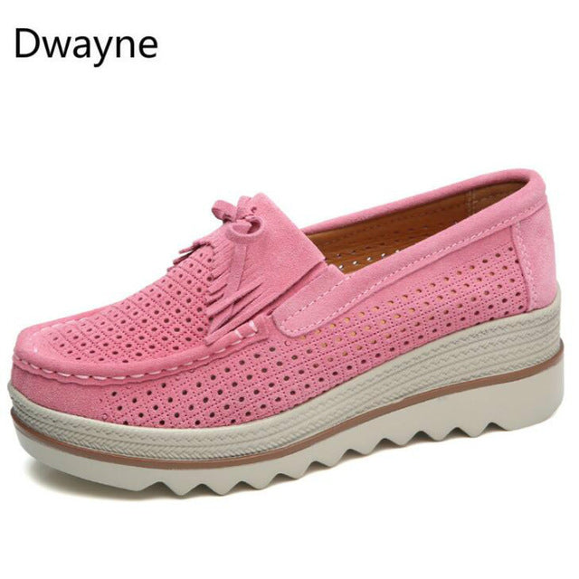 Dwayne Women Flats Platform Loafers Ladies Elegant Genuine Leather Moccasins Shoes Woman Autumn Slip On Casual Women's Shoes