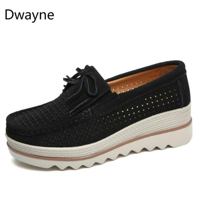 Dwayne Women Flats Platform Loafers Ladies Elegant Genuine Leather Moccasins Shoes Woman Autumn Slip On Casual Women's Shoes