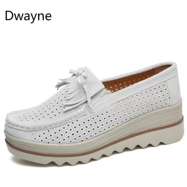 Dwayne Women Flats Platform Loafers Ladies Elegant Genuine Leather Moccasins Shoes Woman Autumn Slip On Casual Women's Shoes