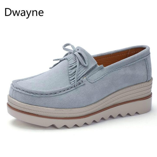 Dwayne Women Flats Platform Loafers Ladies Elegant Genuine Leather Moccasins Shoes Woman Autumn Slip On Casual Women's Shoes