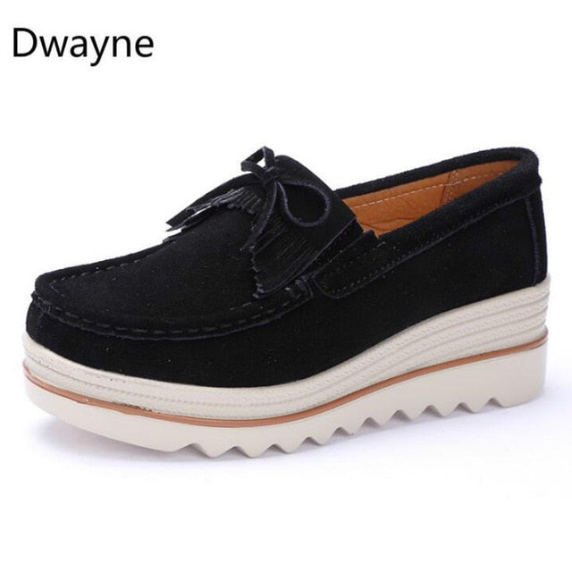 Dwayne Women Flats Platform Loafers Ladies Elegant Genuine Leather Moccasins Shoes Woman Autumn Slip On Casual Women's Shoes