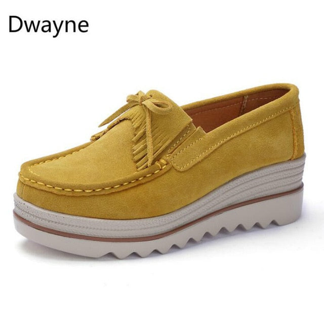 Dwayne Women Flats Platform Loafers Ladies Elegant Genuine Leather Moccasins Shoes Woman Autumn Slip On Casual Women's Shoes
