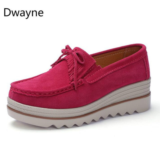 Dwayne Women Flats Platform Loafers Ladies Elegant Genuine Leather Moccasins Shoes Woman Autumn Slip On Casual Women's Shoes