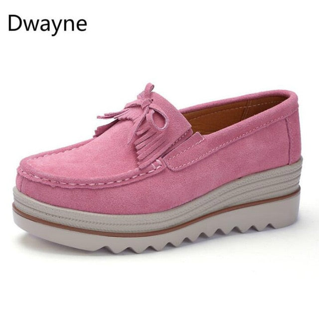 Dwayne Women Flats Platform Loafers Ladies Elegant Genuine Leather Moccasins Shoes Woman Autumn Slip On Casual Women's Shoes