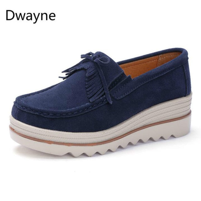 Dwayne Women Flats Platform Loafers Ladies Elegant Genuine Leather Moccasins Shoes Woman Autumn Slip On Casual Women's Shoes