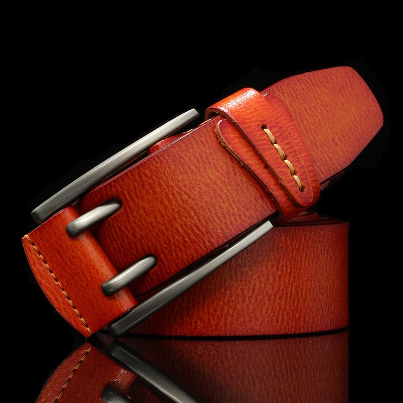 Fashion British Style Double Pin Buckle High Quality Genuine Leather Belt For Men Casual Jeans Waistbands Strap Free Shipping