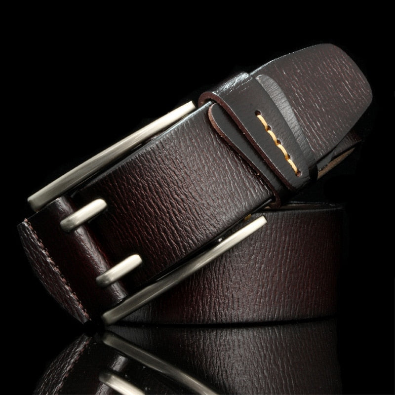 Fashion British Style Double Pin Buckle High Quality Genuine Leather Belt For Men Casual Jeans Waistbands Strap Free Shipping