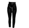 Women's Fashion Plus Size 2XL Casual Pocket Design Skinny Ankle-Length Pants OL Frills High Waist Belted PU Pencil Pants