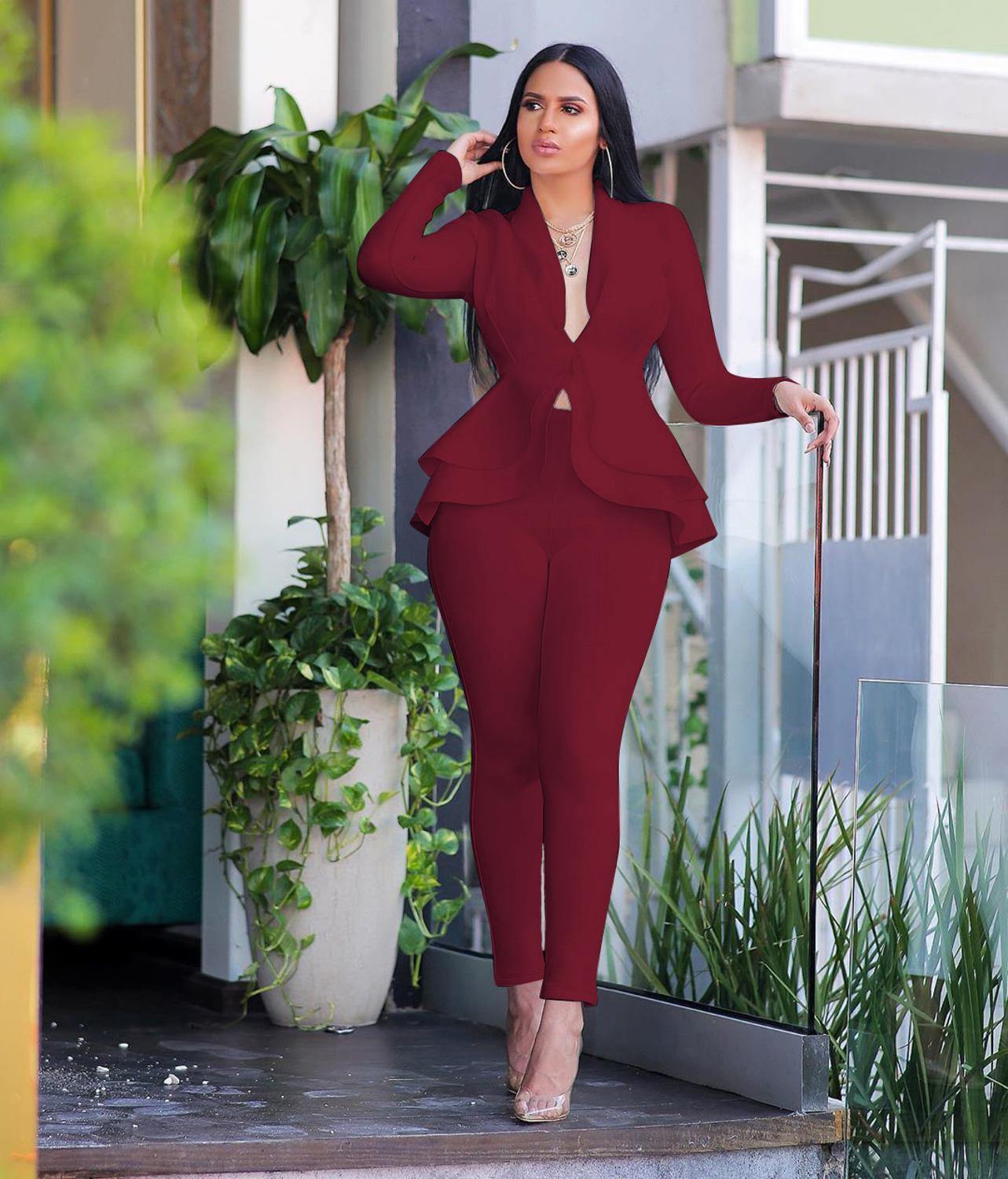 New Women Winter Women's Set Tracksuit Full Sleeve Ruffles Blazers Pencil Pants Suit Two Piece Set Office Lady Outfits Uniform - Surprise store