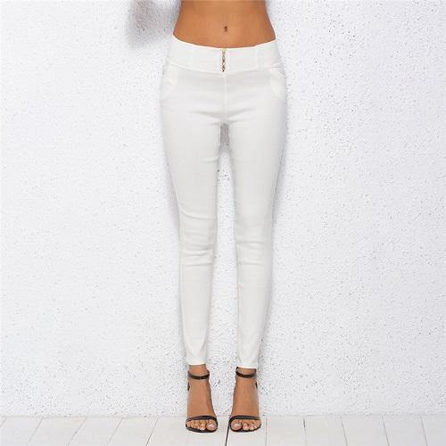 Solid Color White Autumn New Arrival Women Pancil Pants Stretchable Casual Women Trousers 4XL Cotton Blends Pants - Surprise store