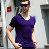 Men Ice silk short sleeve Solid color seamless underwear clothing close-fitting V-neck