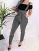 Women Streetwear Long Pants Bandage Design Button Pockets Decor High Waist Pencil Pants Lady Slim Hips Shoulder Straps Trousers