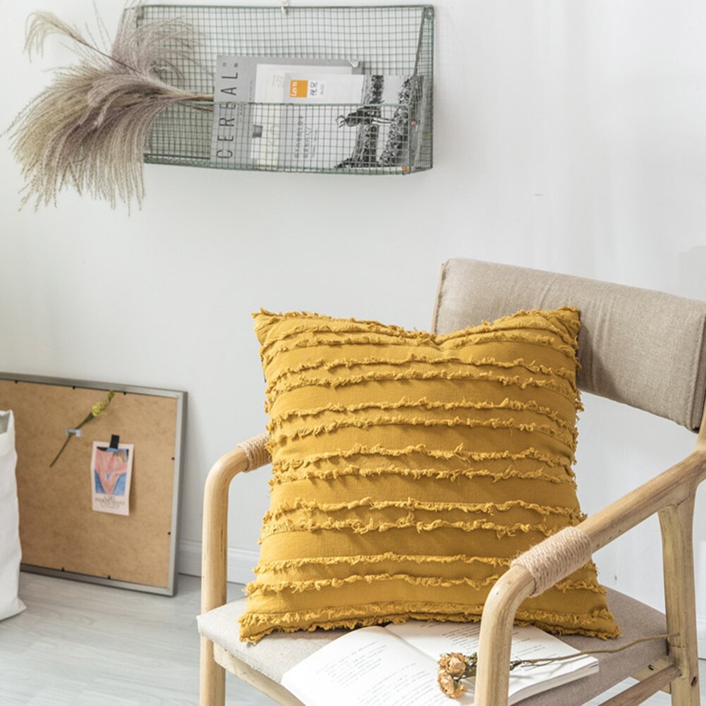 Knitted Pillow Covers Solid Color Square Pillow Case Soft For Sofa Bed Nursery Room Cushion Case Tassels Knitting Pillowcase