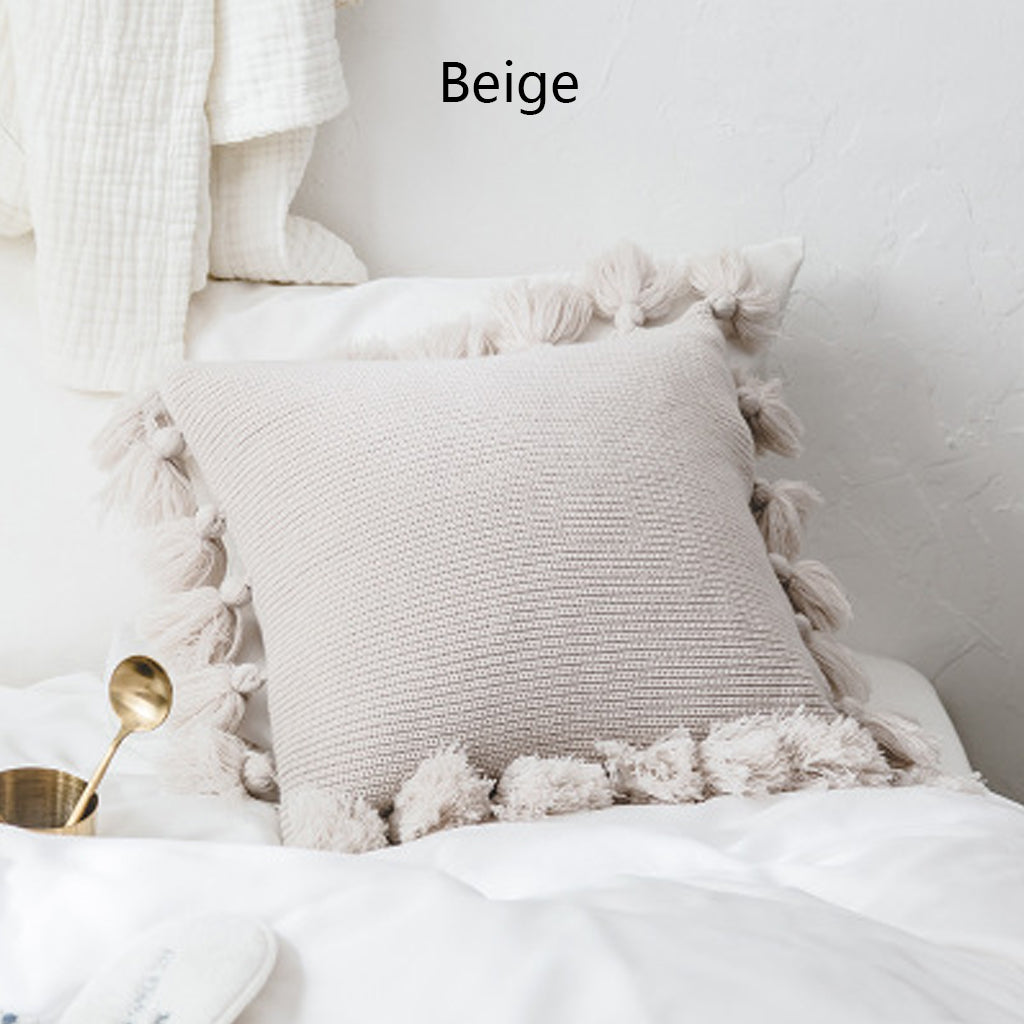 Knitted Pillow Covers Solid Color Square Pillow Case Soft For Sofa Bed Nursery Room Cushion Case Tassels Knitting Pillowcase
