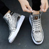 New Fashion Gold Shoes Men Casual Shoes High-top Night Club Sneaker Male Lace-up Sequins Rock Shoes zapatos hombre 2020