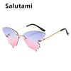 Unique Rimless Crystal Butterfly Cat Eye Sunglasses For Women Fashion Alloy Elegant Sun Glasses Female Rhinestone Party Shades