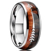8MM Men Fashion Ring Stainless Steel Wood Inlaid Arrow Rings Wedding Band Anniversary Birthday Gift Jewelry Free Shipping