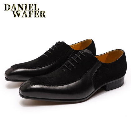 Luxury Handmade Oxford Formal Men Shoes Lace up Split Toe Coffee Black Office Wedding Shoes Suede Patchwork Leather Shoes Men