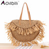 Bohemian Round Tassel Women Straw Bag Designer Spike Paper Rattan Shoulder Bags Large Casual Handbags Summer Beach Woven Purses