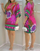 2021 Summer Women's Mini Tropical Print Half Sleeve Casual Dress Round Neck Chic