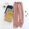 Couple Japanese Sleep Bottoms Plaid Simple Lattice Pajama Pants Women Men 100% Cotton Yarn Home Clothes Elastic Waist Sleepwear