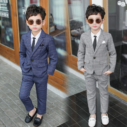 Formal Boys Suits for Weddings Blazers Pants Children Party Clothes Plaid Kids School Costume Gentlemen Teenager Tuxedos Sets