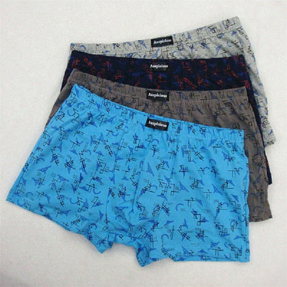 4Pcs/Lot Men'S Underwear Shorts Boxer Shorts 95% Cotton Mid-Waist Printed Large Size Fatty Men'S Shorts