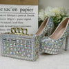 LoveinCrystal Bride Party Dress Shoes With Bag High Heels Colorful Shining Crystal Wedding Shoes Women Plus Size Rhinestone