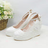 BaoYaFang White Flower Pumps New arrival womens wedding shoes Bride High heels platform shoes for woman ladies party dress shoes