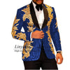Slim Fit terno masculino Shiny Sequins Gold Applique Suits Men Prom Tuxedos Grooms Set 2 Pieces(Blazer+Pants) Costume Homme