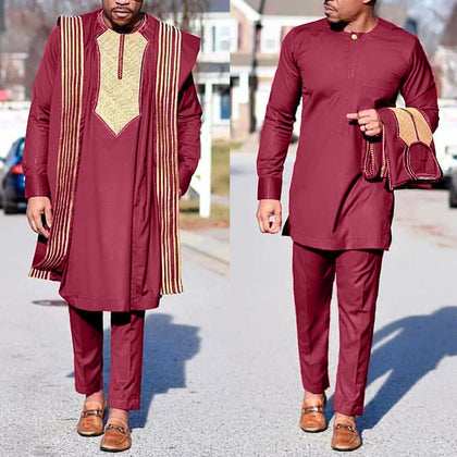 H&D African Agbada Suit For Men Embroidered Robes Dashiki Cover Shirt Pants 3 PCS Set Boubou Africain Homme Musulman Ensembles