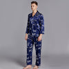 Spring Summer Men Ice Silk Pajama Sets Plus Size Turn-Down Collar Pijamas Dragon Print 2 Pieces Suit Fasinon Male Homewear