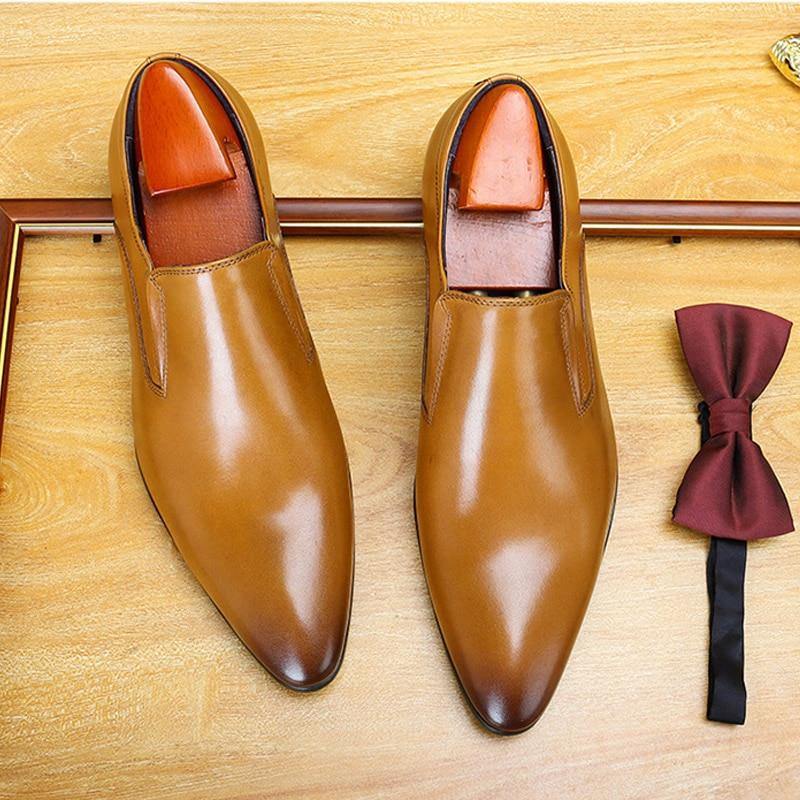 Classic Men Dress Shoes Slip On Leather Loafers Point Toe