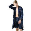 Men Plus Size Short Long Pants Bathrobe Soft Ice Silk Cool Pajamas Set Two Pieces Turn-Down Neck Long Sleeves Night Sleepwear