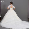 INOE Lucky Women Long Wedding Dress Tulle Ball Gown Organza Sequins Short Half Sleeves for Party White Fashion Bridal Clothing